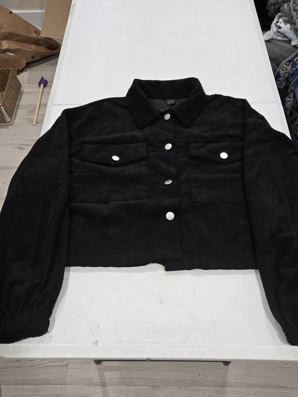SHEIN Black Cropped Corduroy Jacket with Silver Buttons
